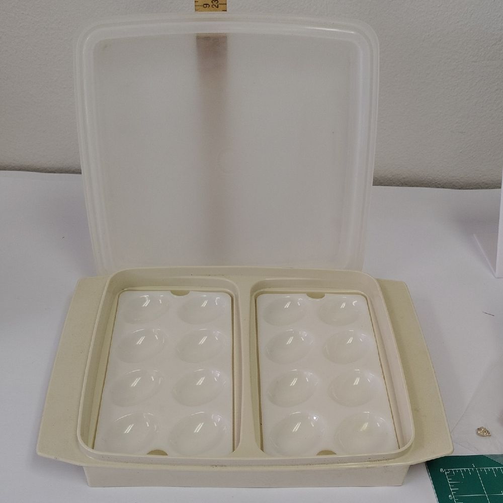 Tupperware Cream and White Egg Holder